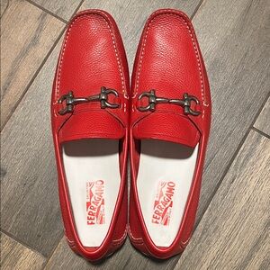 Salvatore Ferragamo Red Leather Slip-On Loafers
